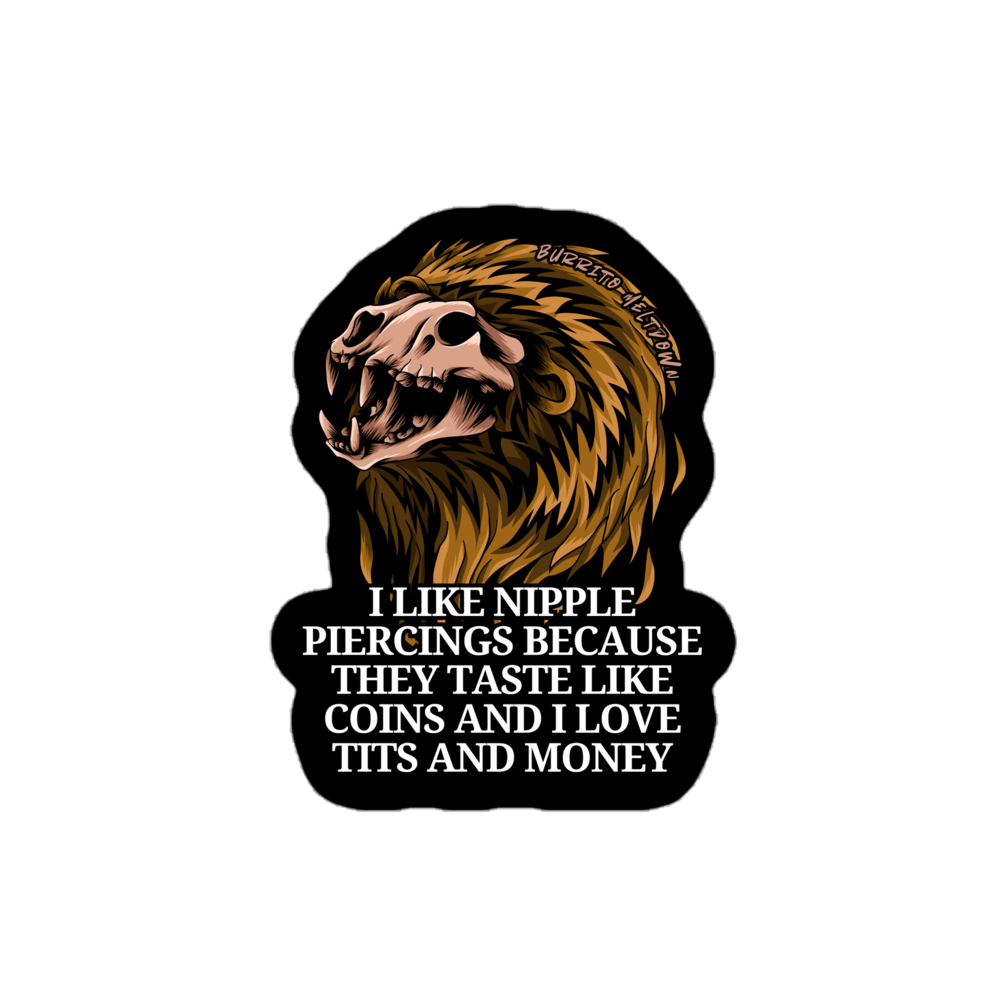 Nipple Piercings Taste Like Coins – Lion Skull Sticker Mockup