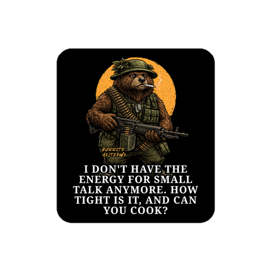 No Energy For Small Talk – Army Bear Sticker Mockup