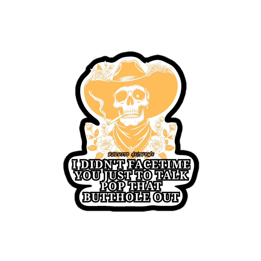 Pop That Butthole Out – Cowboy Skull Sticker Mockup