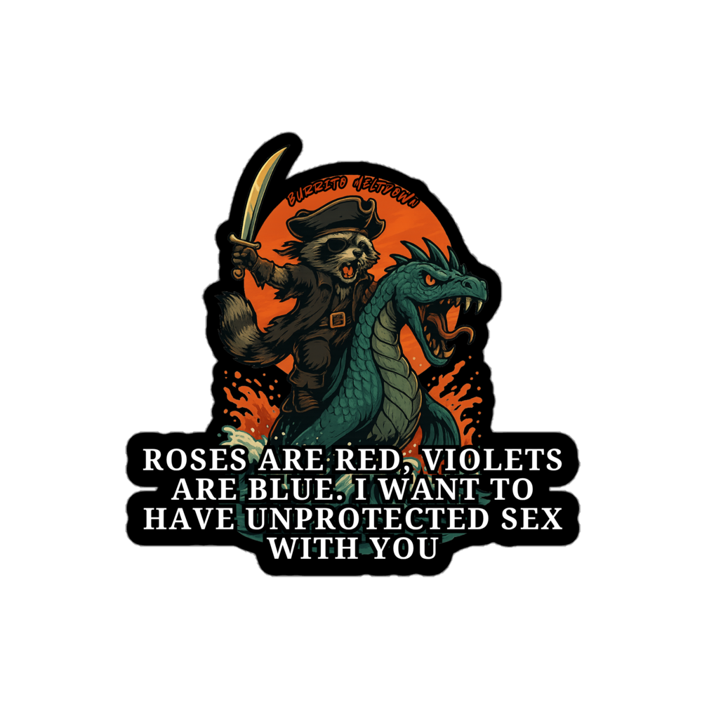 Roses Are Red – Pirate Raccoon Sticker Mockup