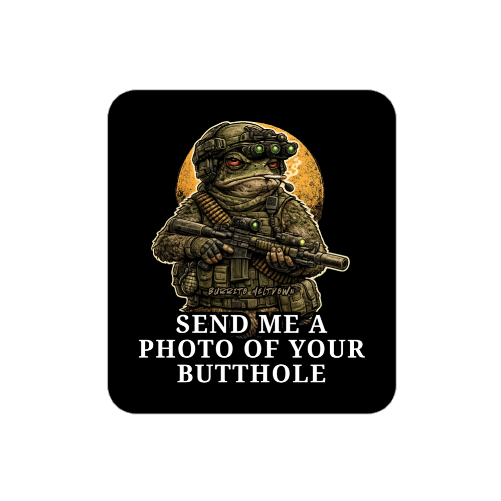 Send Me A Photo – Combat Frog Sticker Mockup