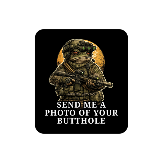 Send Me A Photo – Combat Frog Sticker Mockup