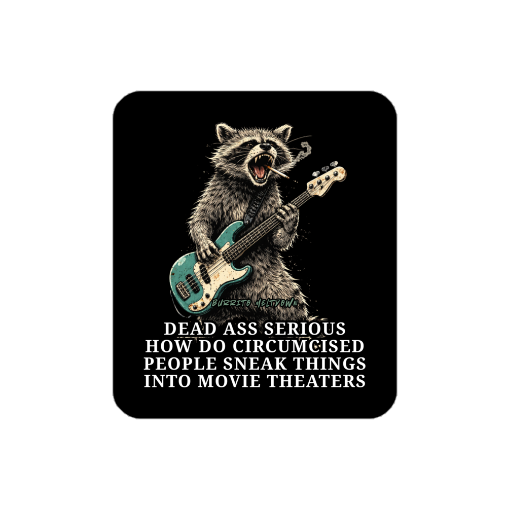 Sneaking Into Movie Theaters – Raccoon Bassist Sticker Mockup