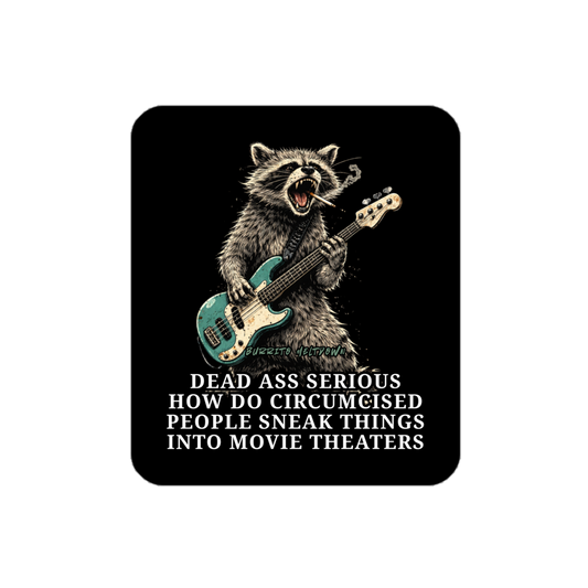 Sneaking Into Movie Theaters – Raccoon Bassist Sticker Mockup