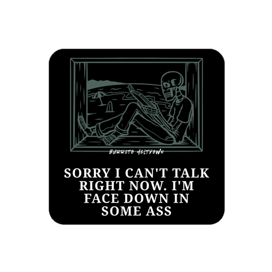 Sorry I Can't Talk Right Now – Beach Skull Sticker Mockup