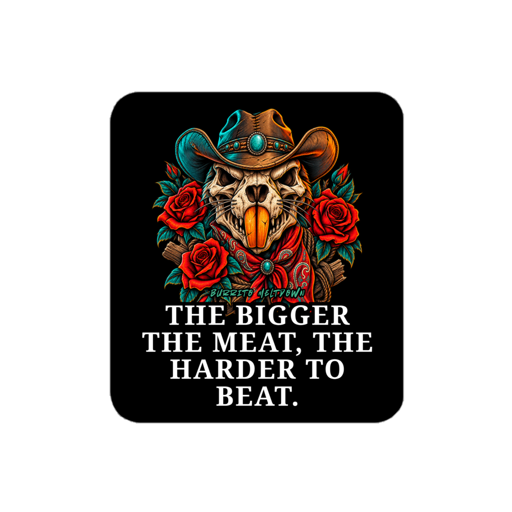 The Bigger The Meat – Cowboy Cat Skull Sticker Mockup
