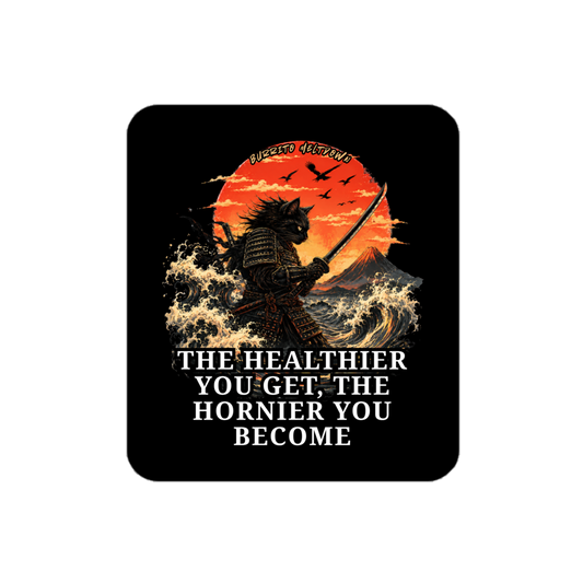 The Healthier You Get The Hornier – Samurai Cat Sticker Mockup