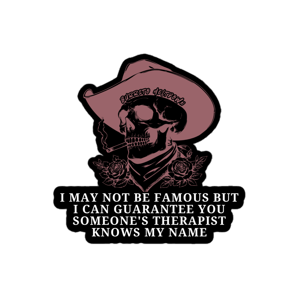Therapist Knows My Name – Skull Cowboy Sticker Mockup