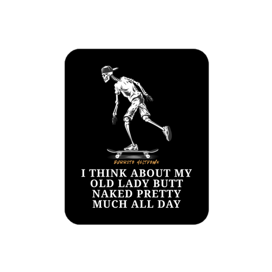 Think About My Old Lady – Skater Skull Sticker Mockup