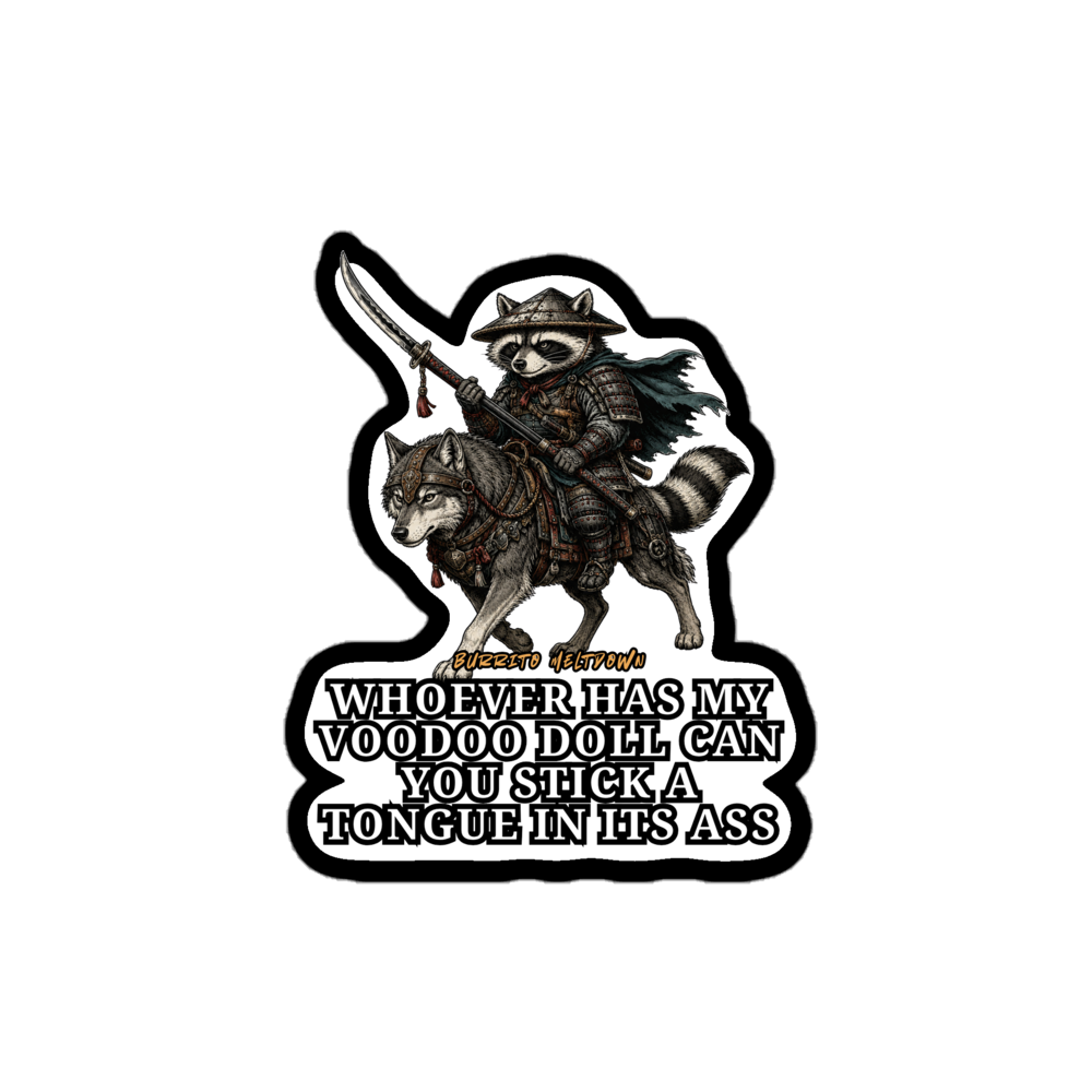 Whoever Has My Voodoo Doll – Samurai Raccoon Sticker Mockup