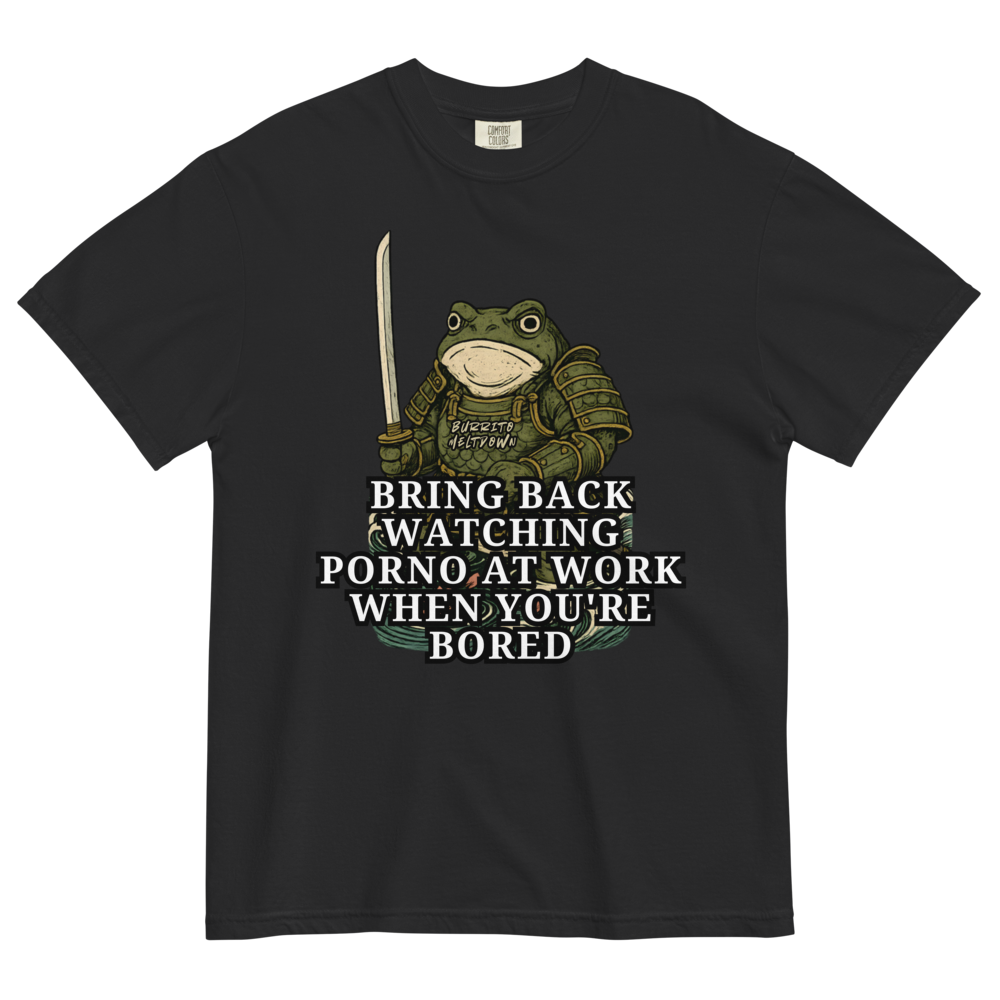 Watching Porn At Work - Samurai Frog Tee — black Comfort Colors tee